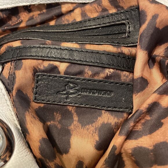 B. Makowsky Black White Silver‎ Large Leather Tote Hobo Handbag - Picture 8 of 9